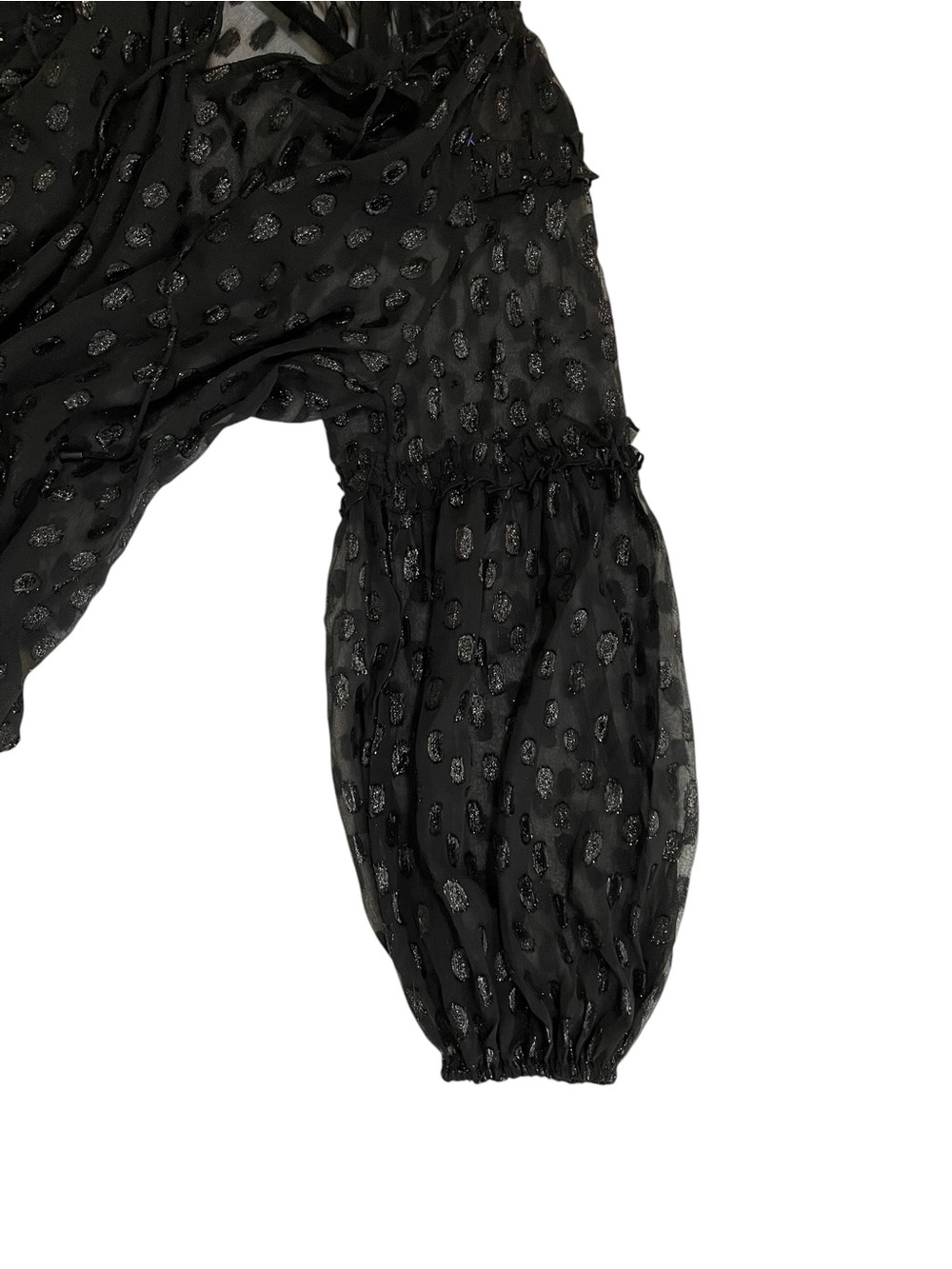 Calligraphe Anthro Black Metallic Sheer Tie Neck Blouse L - Picture 6 of 8